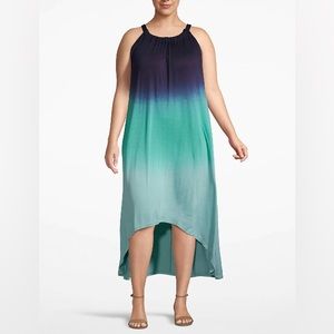 Lane Bryant Ombré Dip-Dye High Low Maxi Dress with Halter Top in Blue/Teal